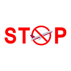 illustration of a stop sign prohibition of flying an airplane on a white background