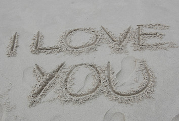 I LOVE YOU written in the sand on a beach