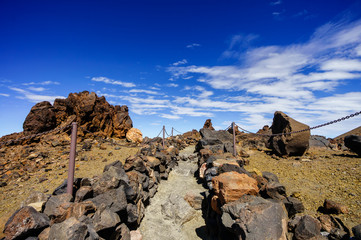 Obraz premium hiking trail to the top of Teide Tenerife volcano, Canary Islands, Spain