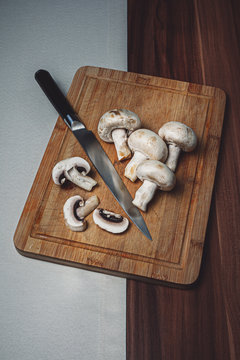 Sliced Mushrooms on a Board