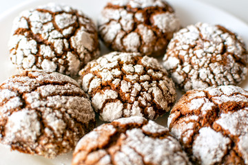 Crinkle chocolate cookies with sugar icing 
