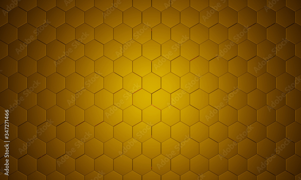 Poster abstract golden hexagonal background. futuristic technology concept. 3d render illustration. hex geo