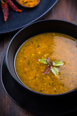 Red lentil curry soup with hot chilli