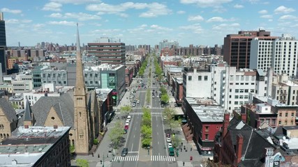 flying north over Malcolm X Blvd in Harlem empty Covid