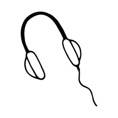 Doodle headphones in musical set. Hand drawn vector illustration for cards, posters, stickers and professional design.