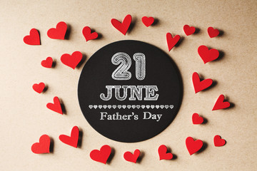 21 June Fathers Day message with handmade small paper hearts
