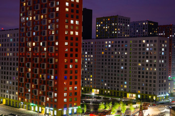 Fototapeta na wymiar new buildings of the city of Moscow, Salaryevo district at night