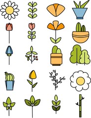 set of icons of plants and flowers 