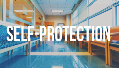 Self-protection coronavirus theme with a medical office reception waiting room background