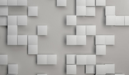 3d render of white and gray ceramic tiles over paper background. Minimalist abstract backgorund or backdrop. Place for your text. Copyspace