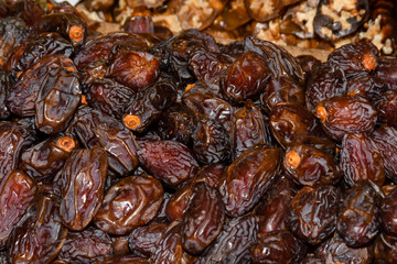 Counter with various dried fruits on the Grand Bazaar in Istanbul, Turkey