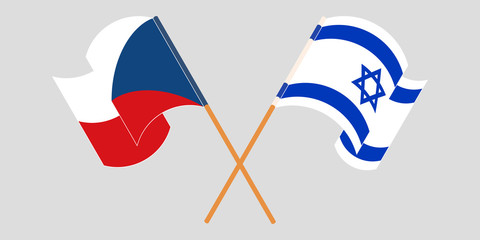 Crossed and waving flags of Czech Republic and Israel