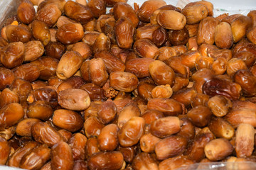 Counter with various dried fruits on the Grand Bazaar in Istanbul, Turkey
