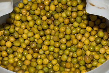 Turkish olives different mix for sale in Grand Bazaar, Egyptian outdoor market. Fresh produce