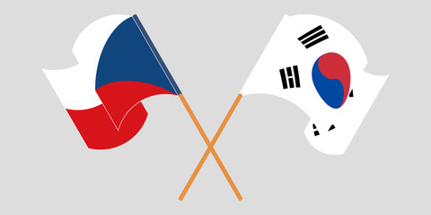 Crossed and waving flags of Czech Republic and South Korea