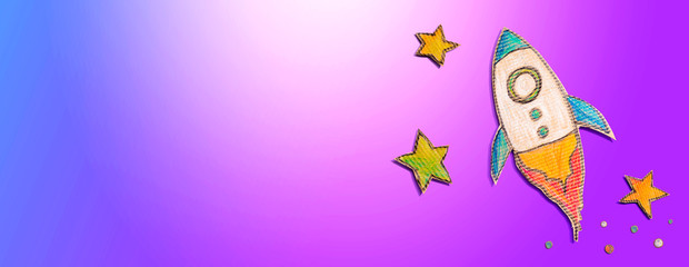 Space exploration theme with rocket and star drawings