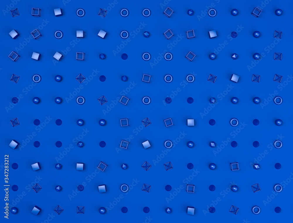 Poster 3d render of blue geometry shapes and forms on blue background. minimalistic abstract background or 