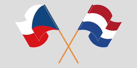 Crossed and waving flags of Czech Republic and Netherlands