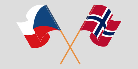 Crossed and waving flags of Czech Republic and Norway