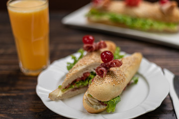 Sandwich on rustic wooden background