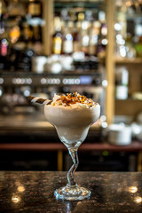 Hot chocolate drink with sweet cream and ice cream