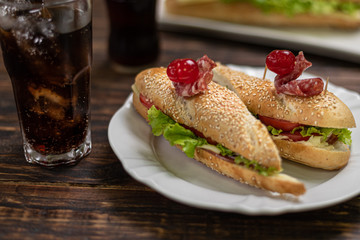 Sandwich on rustic wooden background