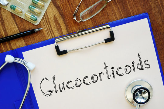 Glucocorticoids is shown on the conceptual medical photo
