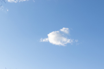 A single white puffy cloud in the daytime sky all alone.