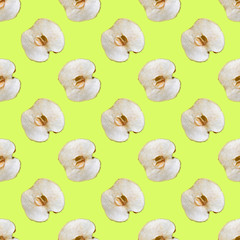 Seamless pattern. Apple chips on a light green background. Pattern