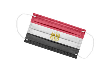 Medical mask with flag of egypt isolated on white background. The concept of the pandemic in Egypt. Attribute of a coronavirus outbreak in Egypt. Medicine in Egypt.