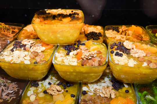 Zerde is a Turkish dessert, a sort of sweet pudding from rice that is colored yellow with saffron.