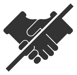 Vector forbidden handshake flat icon. Vector pictogram style is a flat symbol forbidden handshake icon on a white background.