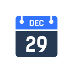 Calendar Date Icon - December 29 Vector Graphic