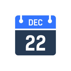 Calendar Date Icon - December 22 Vector Graphic