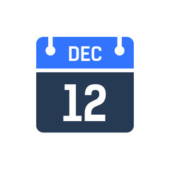 Calendar Date Icon - December 12 Vector Graphic