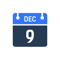 Calendar Date Icon - December 9 Vector Graphic