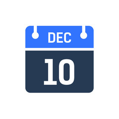 Calendar Date Icon - December 10 Vector Graphic
