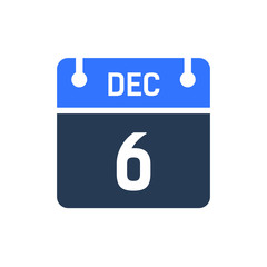 Calendar Date Icon - December 6 Vector Graphic