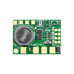 Green rectangular led driver PCB board with inductance coil and surface mount components in a...