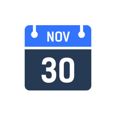 Calendar Date Icon - November 30 Vector Graphic