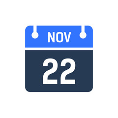 Calendar Date Icon - November 22 Vector Graphic