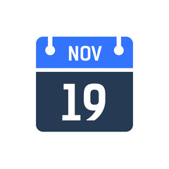 Calendar Date Icon - November 19 Vector Graphic