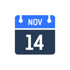 Calendar Date Icon - November 14 Vector Graphic