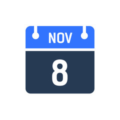 Calendar Date Icon - November 8 Vector Graphic