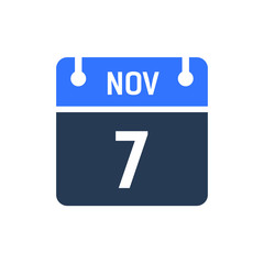 Calendar Date Icon - November 7 Vector Graphic