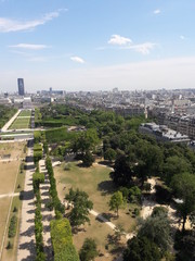 Paris France skyline and cityscape views from the observation deck of the Eiffel Tower summer 2017