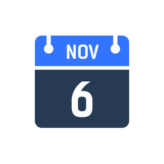 Calendar Date Icon - November 6 Vector Graphic