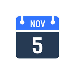 Calendar Date Icon - November 5 Vector Graphic