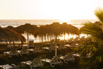 beautiful sunset on the beach los cristianos of tenerife