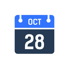 Calendar Date Icon - October 28 Vector Graphic